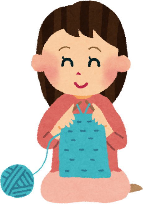 Illustration of a Happy Woman Knitting